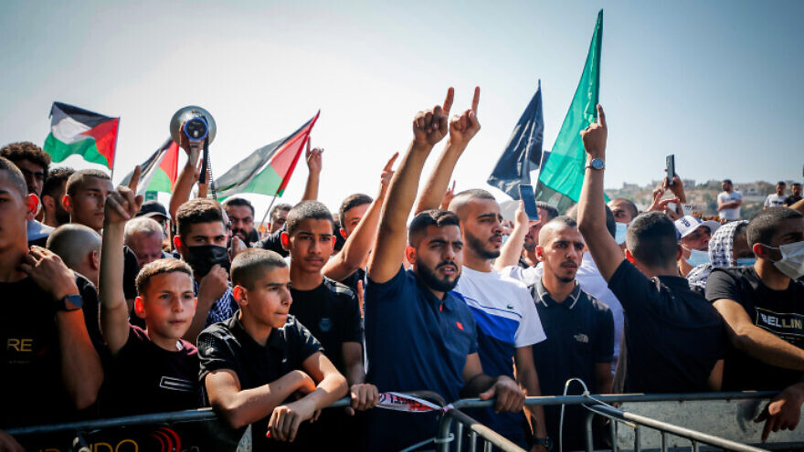 Israeli Arabs in the town of Umm al-Fahm protest against violence, organized crime and recent killings among their communities, Oct. 22, 2021. Photo by Jamal Awad/Flash90.