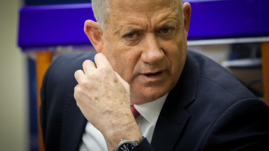 Israeli Defense Minister Benny Gantz leads a faction meeting at the Knesset on Nov. 22, 2021. Photo by Noam Revkin Fenton/Flash90.