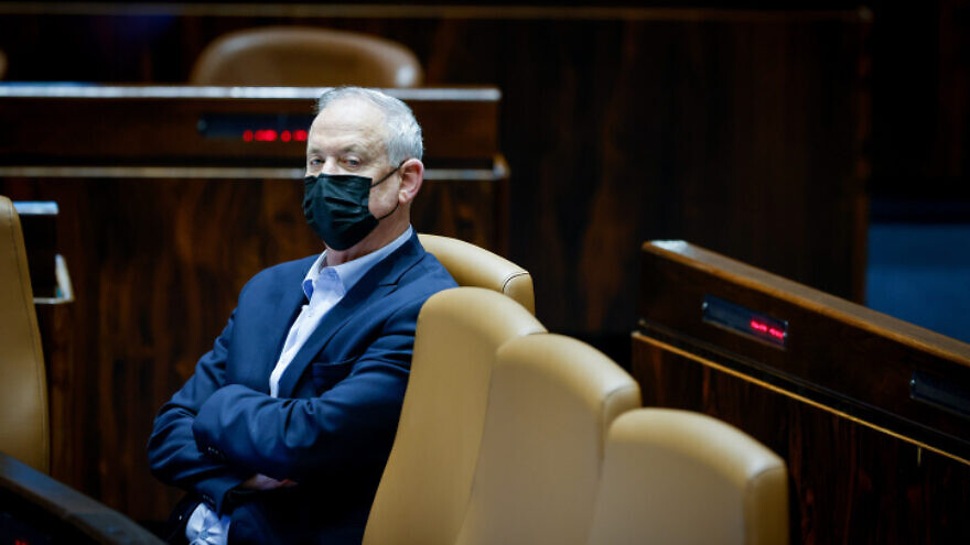 Israeli Defense Minister Benny Gantz at a plenum session in the Knesset on Jan. 31, 2022. Photo by Olivier Fitoussi/Flash90.