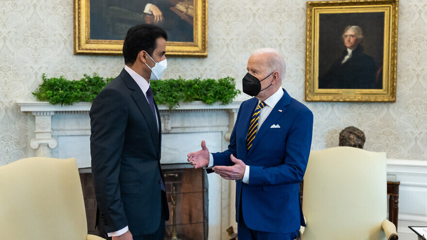 U.S. President Joe Biden with Qatar’s emir, Sheikh Tamim bin Hamad Al Thani, at the White House. Feburary 2022. Source: Joe Biden/Twitter.