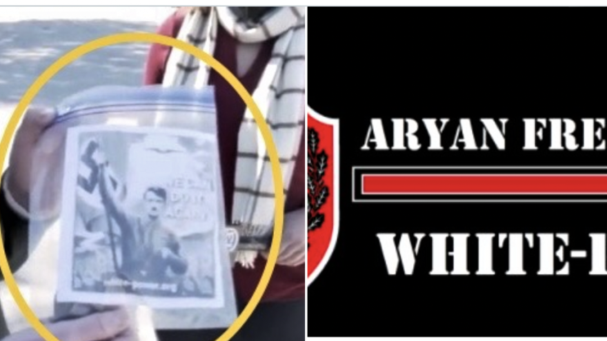 Anti-Semitic fliers with the image of Adolf Hitler were found in U.S. cities in February 2022. Source: StopAntisemitism.org.