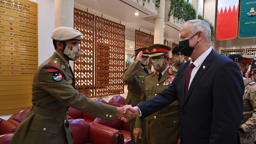 Israeli Defense Minister Benny Gantz in Bahrain, the first-ever official visit by a member of that office, in Manama to sign a Memorandum of Understanding on joint defense, Feb. 3, 2022 Credit: Ariel Hermoni/Israel's Ministry of Defense.