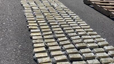 Israel’s Ministry of Defense stopped an attempt to smuggle more than 10,000 bullets across the Kerem Shalom Border Crossing into the Gaza Strip, February 2022. Credit: Israel Defense Ministry.