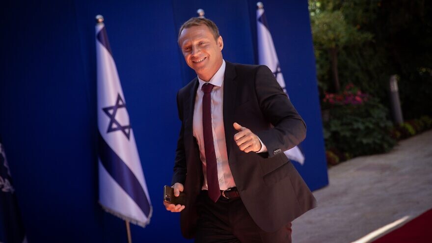 Israeli Minister of Tourism Yoel Razvozov arrives to the President's Residence in Jerusalem for a group photo of the newly sworn in Israeli government, June 14, 2021. Photo by Yonatan Sindel/Flash90.