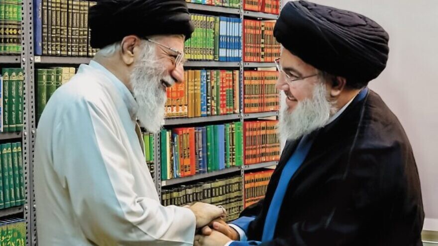 Iranian Supreme Leader Ayatollah Ali Khamenei greets Hezbollah leader Hassan Nasrallah in Iran, October 2019. Credit: Iran News Agency.