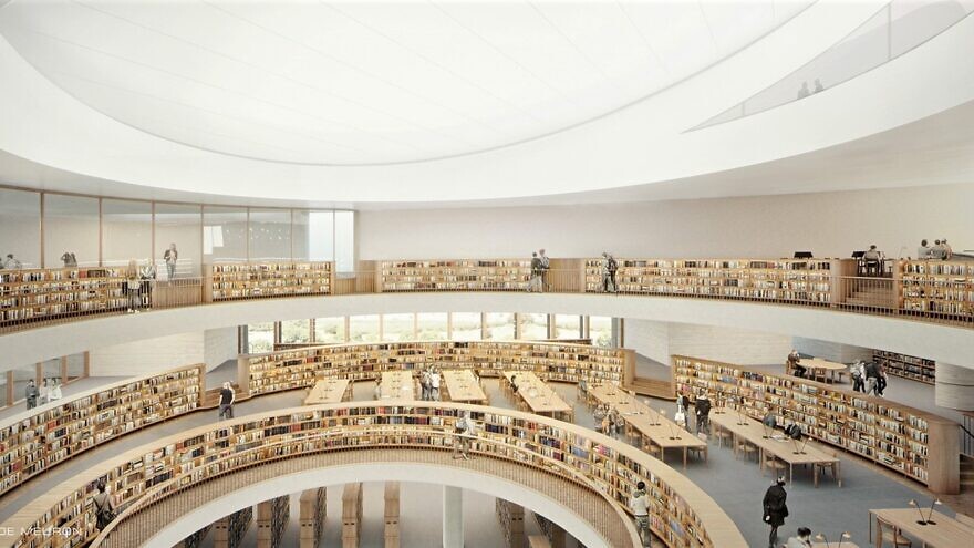 A simulated image of the new National Library of Israel Reading Hall. Credit: ©Herzog & de Meuron; Mann-Shinar Architects, Executive Architect.