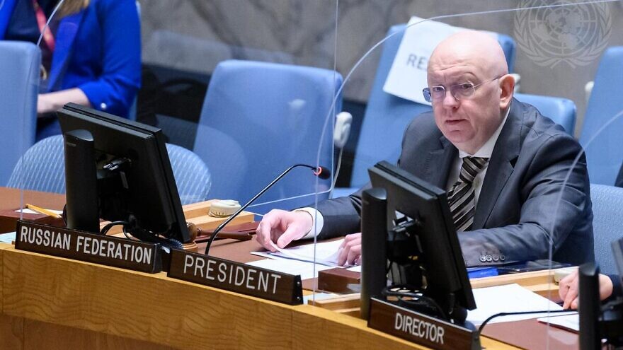 Vassily Nebenzia. Permanent Representative of the Russian Federation to the United Nations and President of the Security Council for the month of February, chairs the Security Council meeting on the situation in the Middle East, including the Palestinian question. Credit: UN Photo/Loey Felipe
