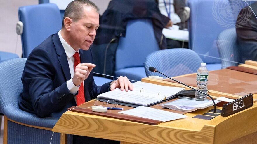 Gilad Erdan, Permanent Representative of Israel to the United Nations, addresses the Security Council meeting on the situation in the Middle East, including the Palestinian question. Credit: UN Photo/Loey Felipe