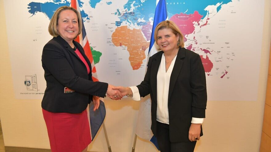 British Secretary of State for International Trade Anne-Marie Trevelyan (left) with Israeli Economy Minister Orna Barbivai. Credit: Shlomi Amsalem/GPO.