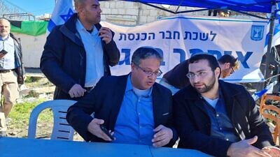 Knesset member Itamar Ben-Gvir sets up a makeshift parliamentary office in the eastern Jerusalem neighborhood of Sheikh Jarrah. Credit: Courtesy of Itamar Ben-Gvir.