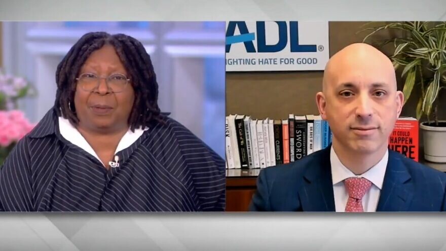 Whoopi Goldberg speaking with Anti-Defamation League CEO Jonathan Greenblatt on ABC’s “The View” earlier this year. Source: Screenshot.