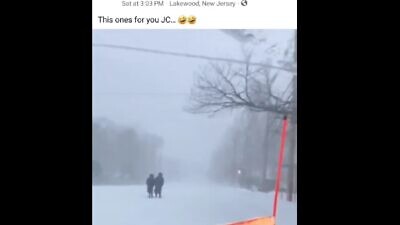 New Jersey snowplow driver Donny Klarmann seen plowing snow onto two Jewish men during a snowstorm on Jan. 29, 2022. Source: Screenshot.