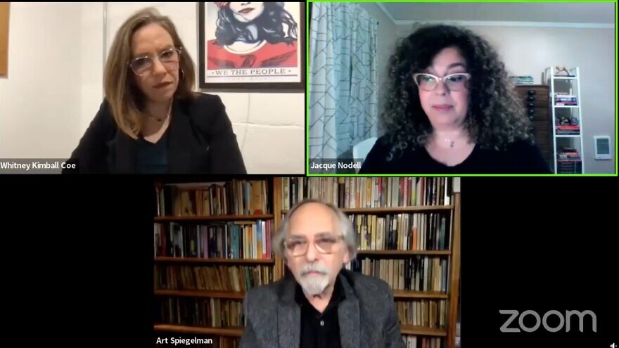 Cartoonist, editor and author Art Spiegelman speaks at a Jewish Federation of Greater Chattanooga-sponsored online event about a Tennessee school-board book ban on Feb. 7, 2022. Source: Screenshot.