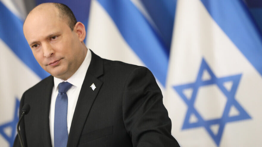 Israeli prime minister Naftali Bennett holds a press conference about the Covid-19, at HaKirya base in Tel Aviv, January 11, 2022. Photo by Noam Revkin Fenton/Flash90
