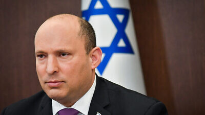 Israeli Prime Minister Naftali Bennett leads a Cabinet meeting at the Prime Minister's Office in Jerusalem on Feb. 27, 2022.  Photo by Yoav Ari Dudkevitch/Pool.