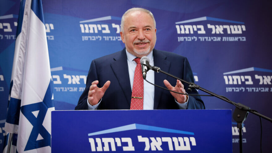 Israeli Finance Minister Avigdor Lieberman speaks during a faction meeting at the Knesset, on Feb. 28, 2022. Photo by Olivier Fitoussi/Flash90.