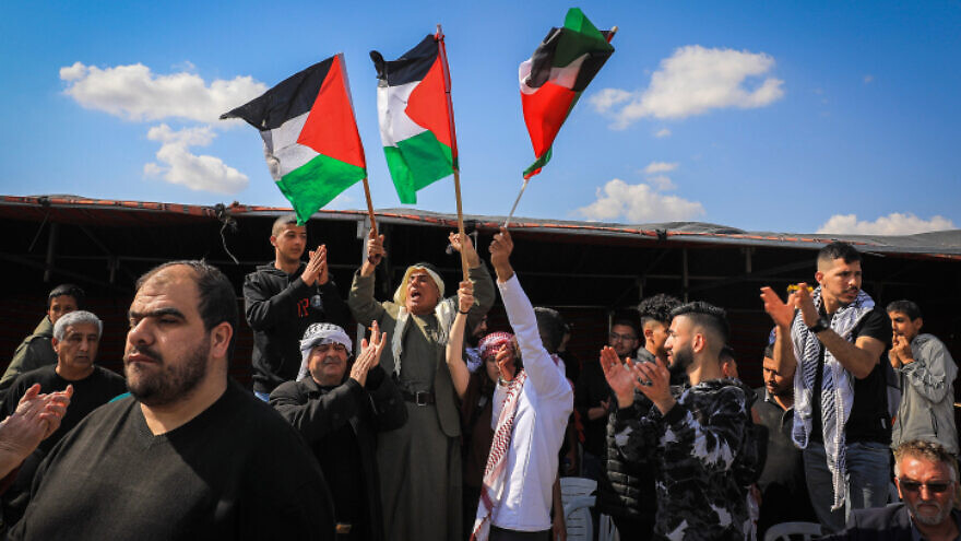 A demonstration by Bedouin and Israeli Arabs to mark Land Day, at Sawe al-Atrash village, on March 26, 2022. Photo by Jamal Awad/Flash90,