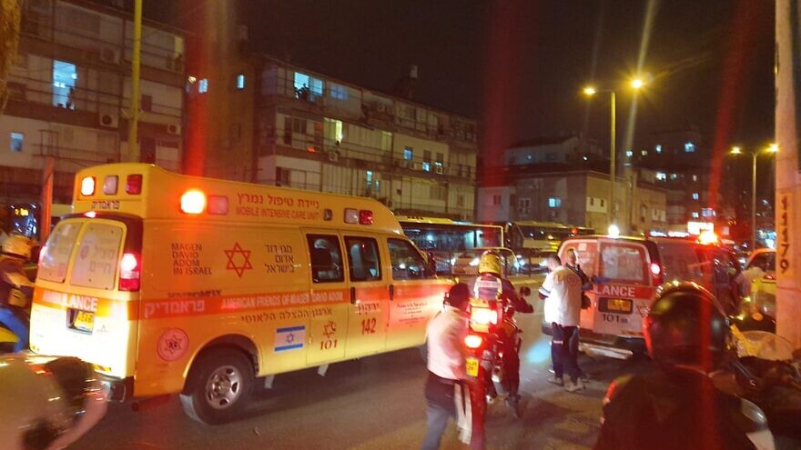 First responders from Magen David Adom at the scene of a terror attack in Bnei Brak, Israel, on March 29, 2022. Credit: Magen David Adom/Twitter.