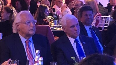 Former U.S. Vice President Mike Pence and Former U.S. Ambassador to Israel David Friedman at Ariel University for an awards ceremony on March 9, 2022. Photo by Josh Hasten.