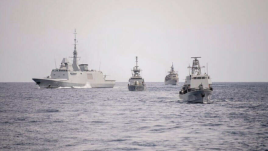 The Israeli Navy joins four international naval fleets for an exercise in the Mediterranean Sea, March 2022 (photo taken during last year’s “Noble Dina” maritime drill. Source: Twitter/Israel Defense Forces.