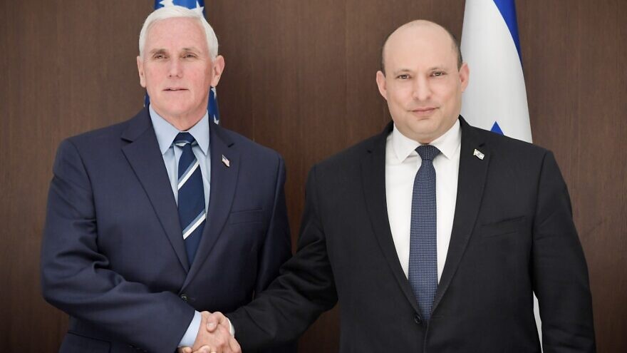 Former U.S. Vice President Mike Pence meets with Israeli Prime Minister Naftali Bennett at the Prime Minister's Office in Jerusalem, March 8, 2022. Photo: Kobi Gideon/GPO.