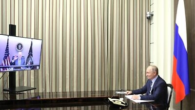 U.S. President Joe Biden meets with Russian President Vladimir Putin via videoconference on Dec. 7, 2021. Credit: Presidential Executive Office of Russia via Wikimedia Commons.