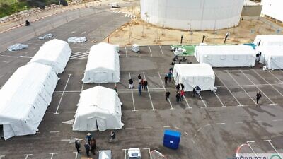 Israel prepares a field hospital at Sheba Medical Center that will be transported to Ukraine on March 5, 2022. Credit: Sheba Medical Center.