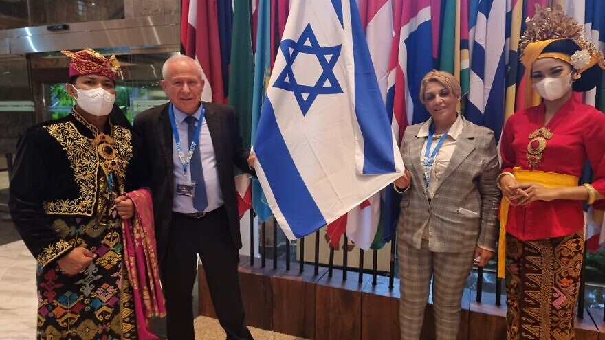 Israeli Knesset members Avi Dichter (Likud) and Nira Shpak (Yesh Atid) attend the Inter-Parliamentary Union conference in Nusa Dua, Indonesia, March 21, 2022. Credit: Courtesy.