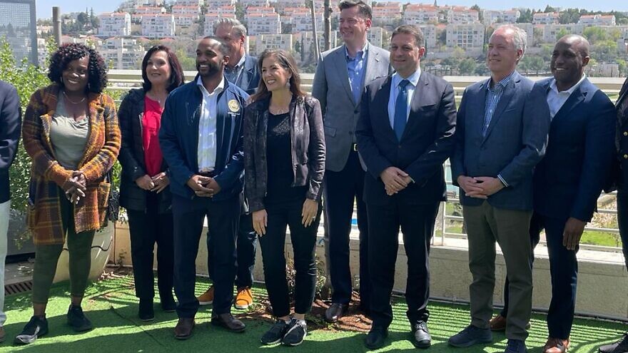 A group of American mayors on a visit to Israel, pictured in Modi'in, March 2022. Credit: Courtesy of AJC.
