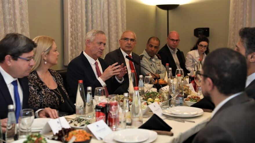 Israeli Defense Minister Benny Gantz (third from left) tells Arab ambassadors during an Iftar meal to break the Ramadan fast that Israel is protecting freedom of worship throughout the country and especially in Jerusalem, April 25, 2022. Credit: Elad Malka, Israeli Ministry of Defense.