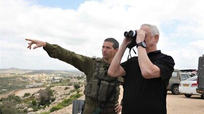 Israeli Defense Minister Benny Gantz announced granting tens of thousands of additional work visas to Palestinians to boost the economy, while at the same time monitoring security, April 12, 2022. Photo by Elad Malka.