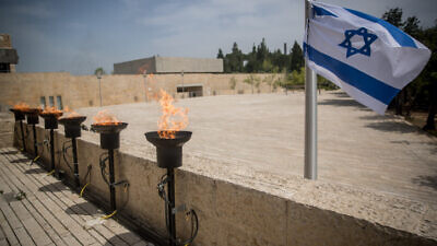 Warsaw Ghetto Square at Yad Vashem in Jerusalem on Holocaust Remembrance Day, April 21, 2020. Photo by Yonatan Sindel/Flash90.