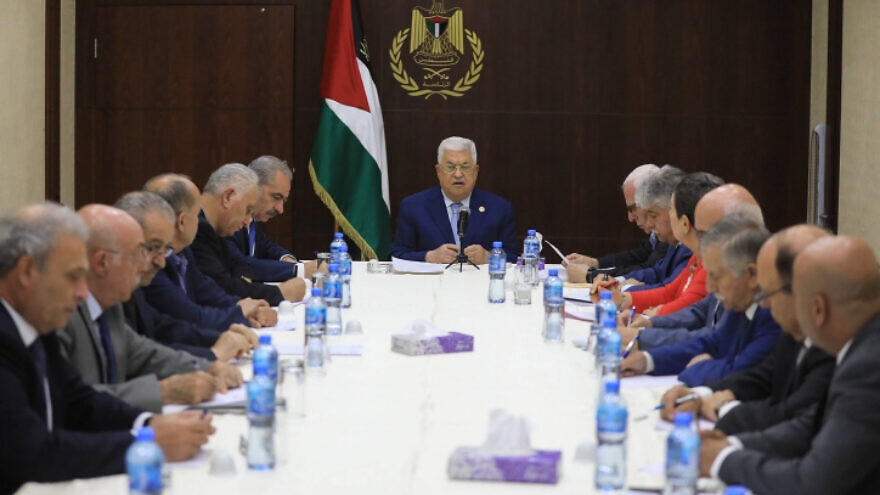 Palestinian leader Mahmoud Abbas meets with members of the Executive Committee of the Palestine Liberation Organization  in the West Bank city of Ramallah on October 3, 2019. Photo by FLASH90