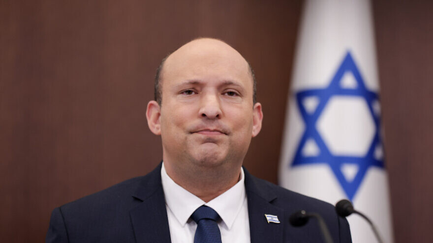 Israeli Prime Minister Naftali Bennett leads a Cabinet meeting at the Prime Minister's Office in Jerusalem on April 10, 2022. Photo by Ohad Zwigenberg/POOL.