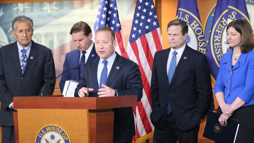 Rep. Josh Gottheimer (D-N.J.) at a press conference on April 6, 2022 on the Iran nuclear deal. Source: Gottheimer/Twitter.