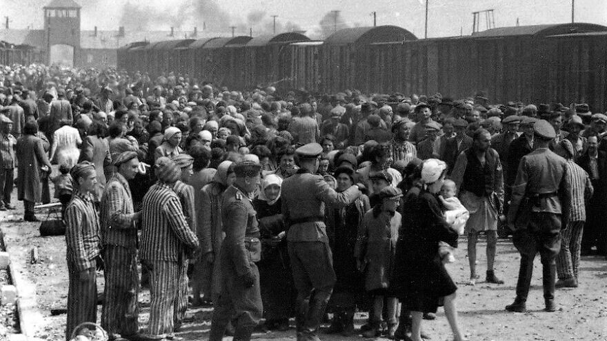 Selection of Hungarian Jews on the ramp at Auschwitz II-Birkenau in German-occupied Poland during the final phase of the Holocaust in May/June 1944. Credit: Yad Vashem via Wikimedia Commons.