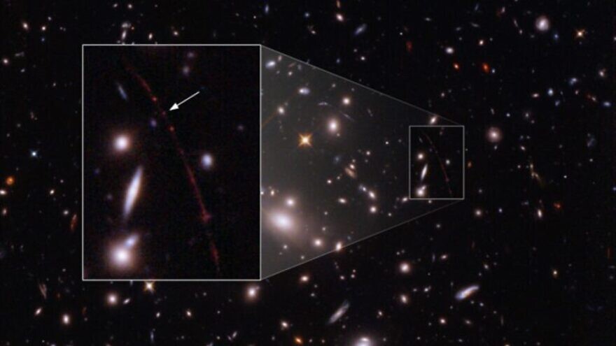 The newly discovered star Earendel. Photo courtesy of NASA, ESA, Brian Welch (JHU), Dan Coe (STScI); image processing by NASA, ESA, Alyssa Pagan (STScI).