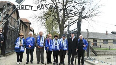 The seven Holocaust survivors who attended the 2022 International March of the Living, April 28, 2022. Photo by Yossi Zeliger.