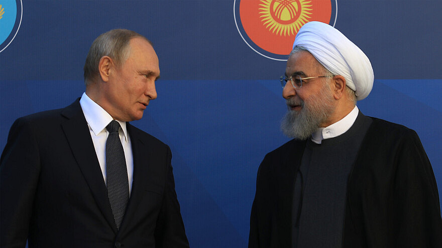 Russian President Vladimir Putin and Iranian President Hassan Rouhani in Yerevan, Armenia, to take part in the Supreme Eurasian Economic Council on Oct. 1, 2019. Credit: Gevorg Ghazaryan/Shutterstock.