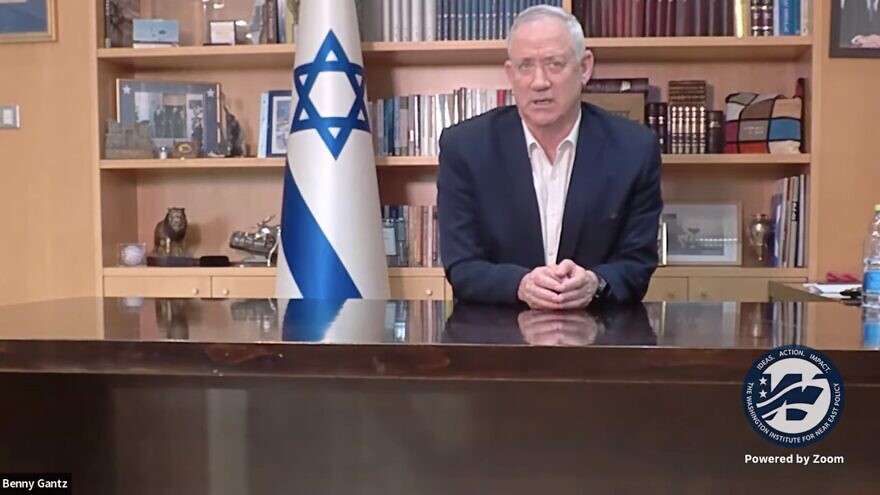 Israeli Defense Minister Benny Gantz speaking to the Washington Institute. Source: Screenshot.