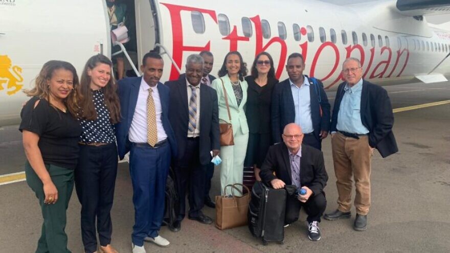 A top-level Israeli medical and governmental delegation landing in Ethiopia on April 12, 2022. Photo courtesy of SID-Israel.