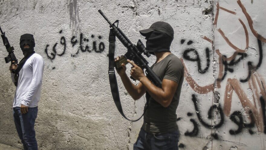 Armed members of the Palestinian Fatah movement in the West Bank city of Nablus, July 27, 2020. Photo by Nasser Ishtayeh/Flash90.