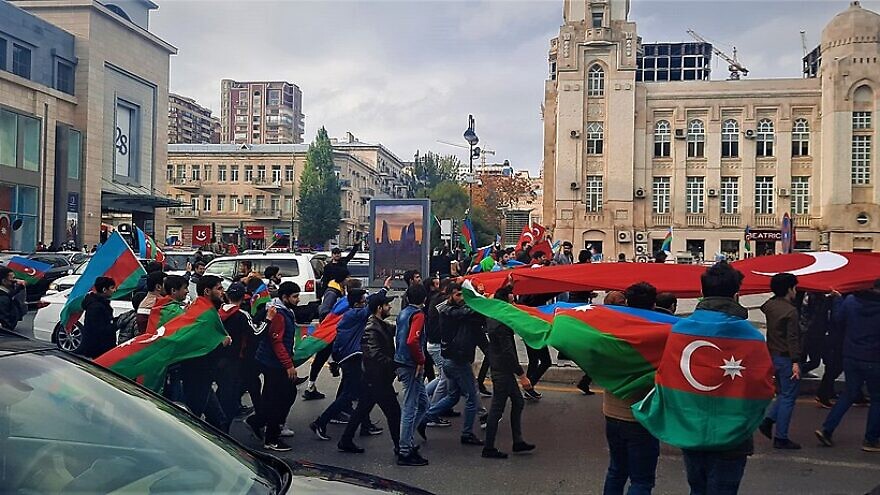 Celebrations in Baku, Azerbaijan after the taking of the city of Shusha, Nov. 8, 2020. Photo by Aykhan Zayedzadeh.