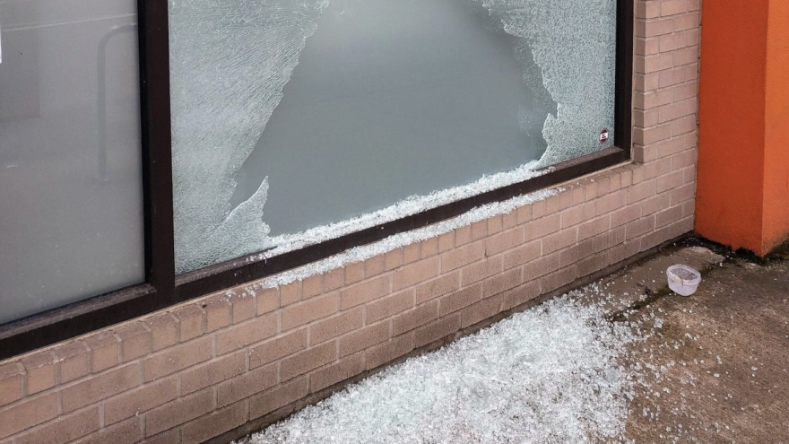 A window was broken at Shir Tikvah synagogue in Portland, Ore., on April 30, 2022. Credit: Portland Police.