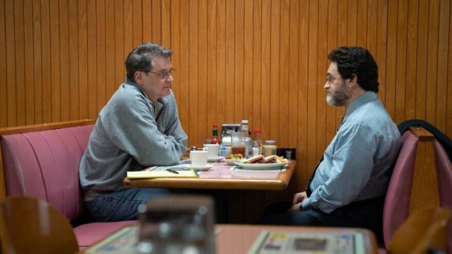 Actors Colin Firth and Michael Stuhlbarg as Michael Peterson and David Rudolf in HBO Max’s “The Staircase.” Courtesy of HBO Max.
