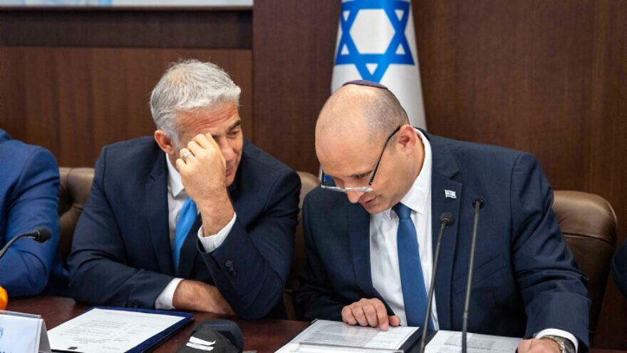 Israeli Prime Minister Naftali Bennett leads a Cabinet meeting at the Prime Minister's Office in Jerusalem on May 8, 2022. Photo by Olivier Fitoussi/Flash90.