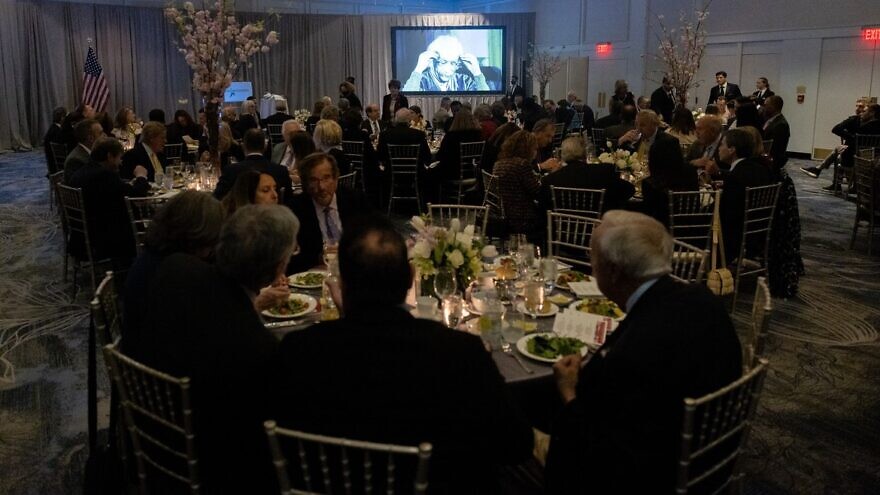 Nearly 200 people filled the ballroom of the Four Seasons Hotel in the Georgetown neighborhood of Washington, D.C., for the American Friends of the Hebrew University annual SCOPUS Award Gala on April 28, 2022. Shown on the screen is Albert Einstein, who was among the university's founders. Photo by Nathan Posner.