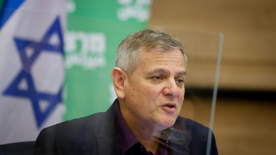 Israeli Minister of Health and head of the left-wing Meretz Party Nitzan Horowitz leads a faction meeting the Knesset in Jerusalem on Feb. 7, 2022. Photo by Olivier Fitoussi/Flash90.