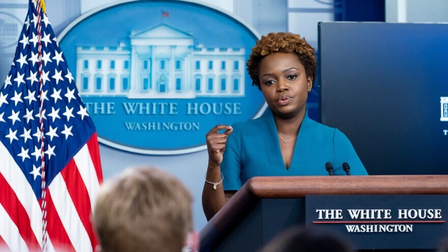 White House principal deputy press secretary Karine Jean-Pierre holds a press briefing in the James S. Brady Press Briefing Room of the White House on July 30, 2021. Credit: Official White House Photo by Erin Scott.
