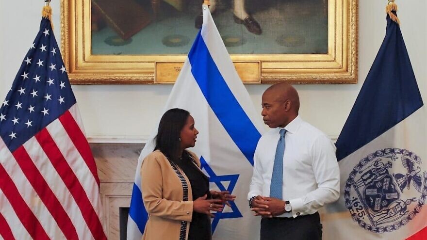 Israeli Immigration and Absorption Minister Pnina Tamano-Shata and New York City Mayor Eric Adams met at City Hall in Lower Manhattan on May 23, 2022. Credit: Courtesy.